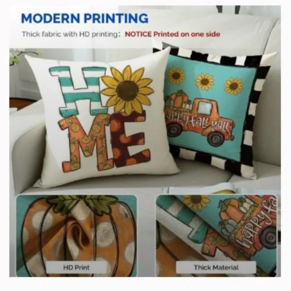 Set of 4 Love Home Pumpkin Autumn Farmhouse Pillow Covers